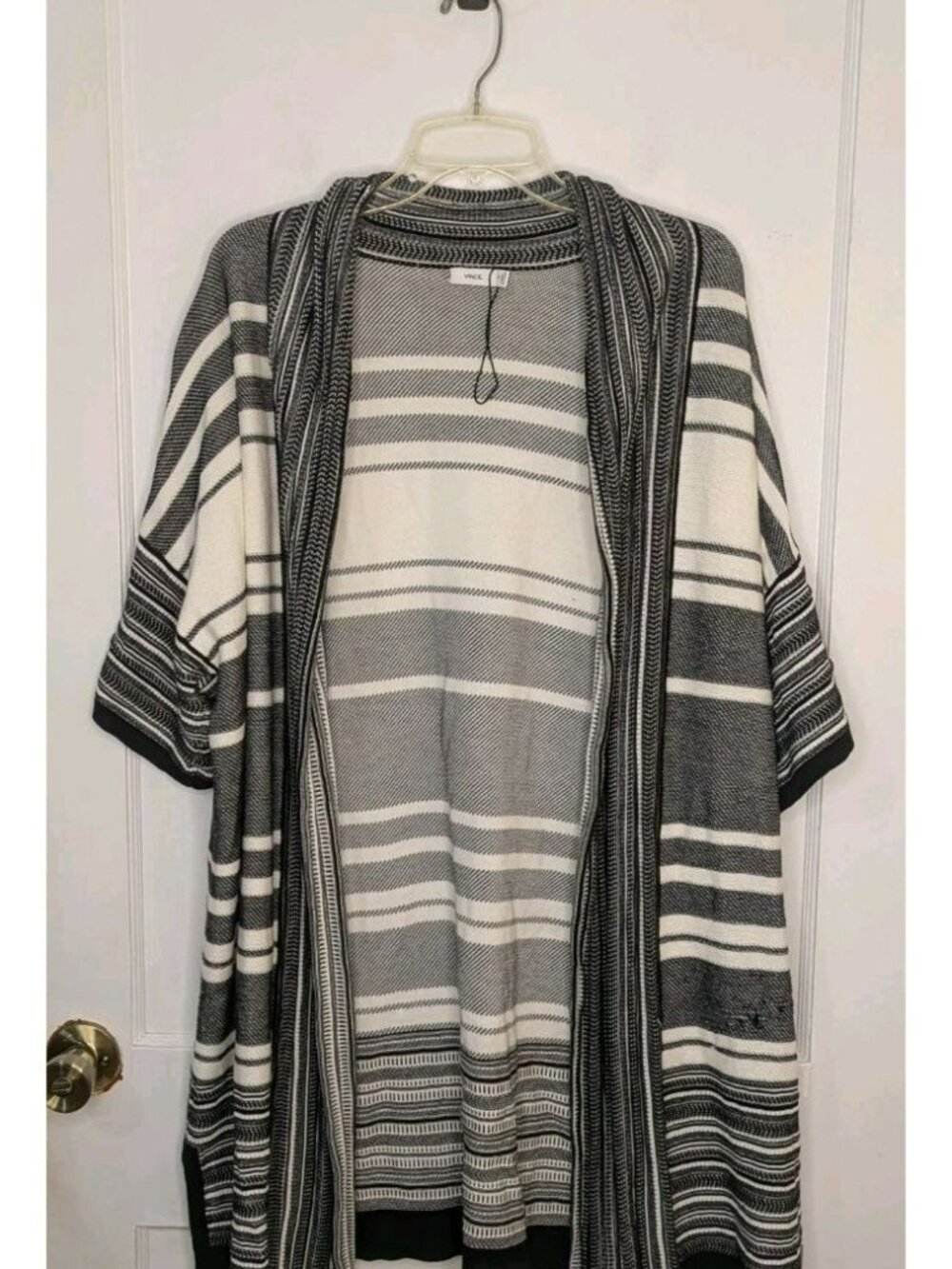 Vince Black White Striped Cotton Kimono Cardigan Open Front M Minimalist Casual